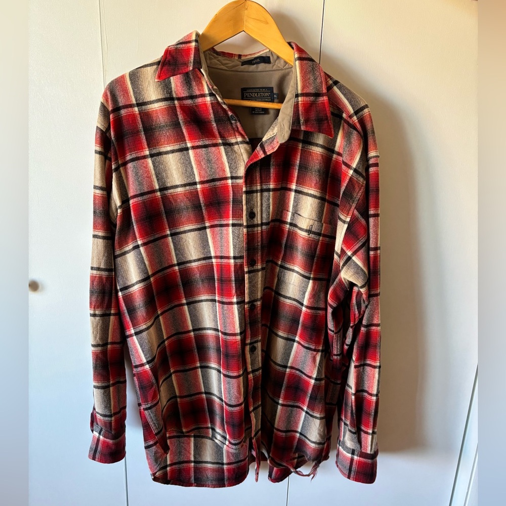 Pendleton Red and Beige Plaid Button-Up Shirt